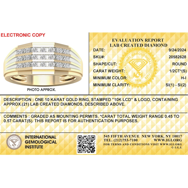 Main Image 4 of ​​​​​​​​​​​​​​10K Solid Gold 1/2 CT. T.W. Lab-Created Diamond Rounded Three Row Ring