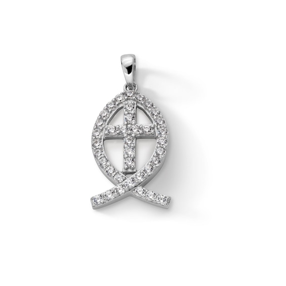 ​​​​​​​Sterling Silver CZ Ichthus Necklace Charm