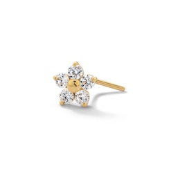 14K Solid Gold CZ Flower L-Shape Nose Stud - 22G 1/4&quot;