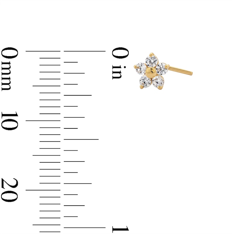 14K Solid Gold CZ Flower L-Shape Nose Stud - 22G 1/4"