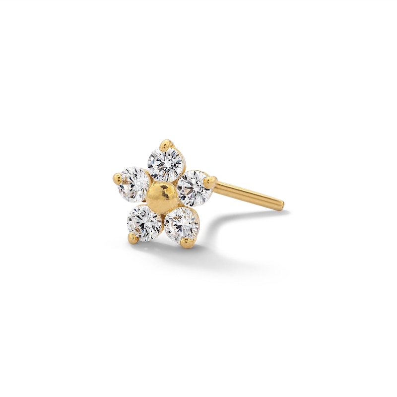 14K Solid Gold CZ Flower L-Shape Nose Stud - 20G 1/4"