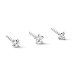 Semi-Solid Sterling Silver CZ Nose Stud Set - 20G