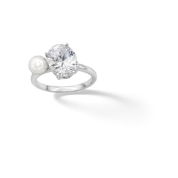 Sterling Silver CZ and Freshwater Cultured Pearl Toi et Moi Ring - Size 7