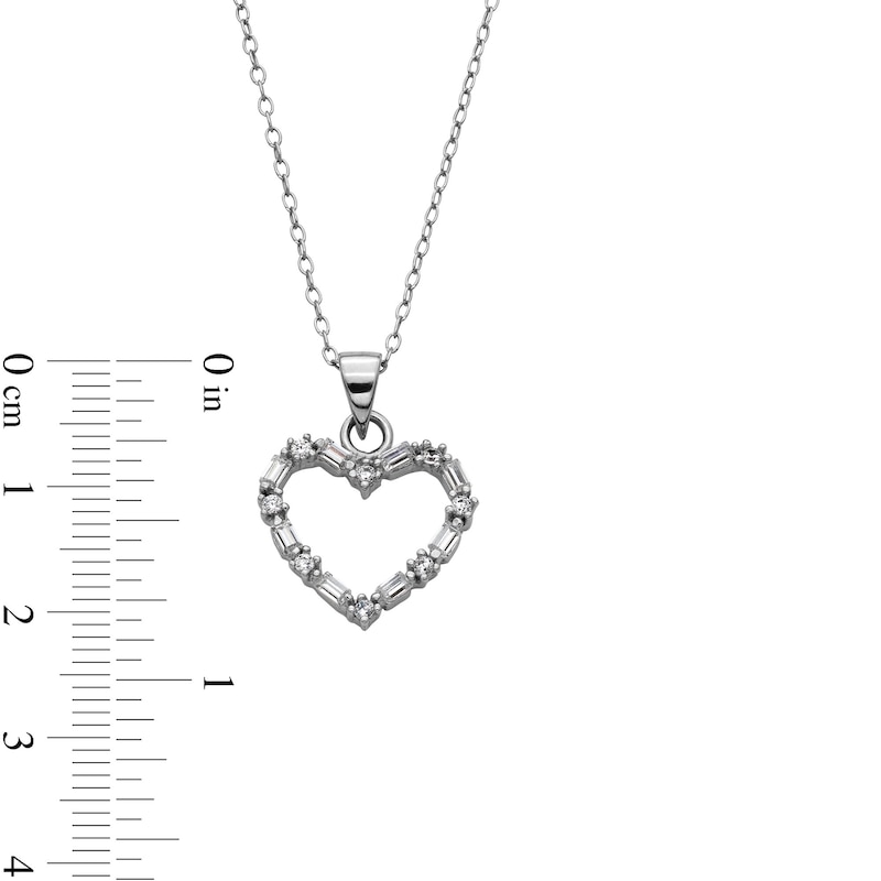 Sterling Silver CZ Baguette Heart Pendant Necklace - 18"
