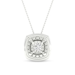 Sterling Silver Diamond Accent Square Framed Pendant Necklace - 18&quot;