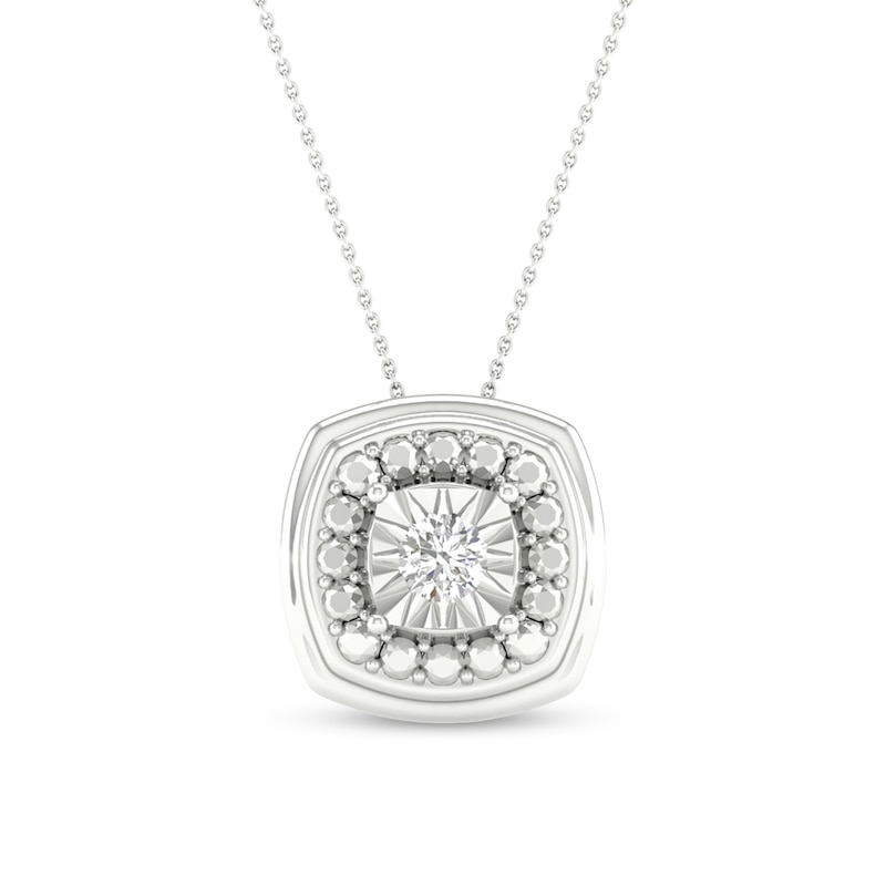 Main Image 1 of Sterling Silver Diamond Accent Square Framed Pendant Necklace - 18&quot;