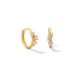 10K Solid Gold CZ Tri-Stone Huggie Hoops