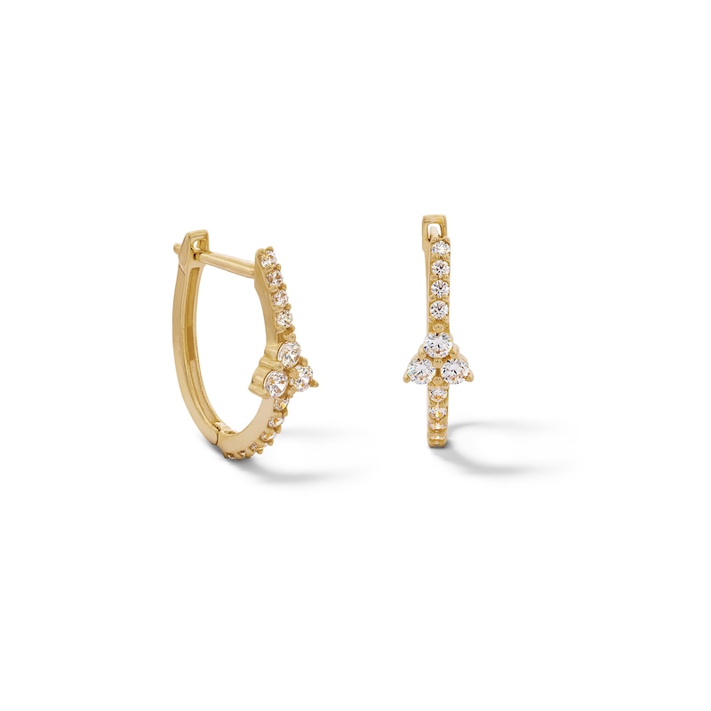 ​​​​​​​10K Solid Gold CZ Tri-Stone Center Hoops