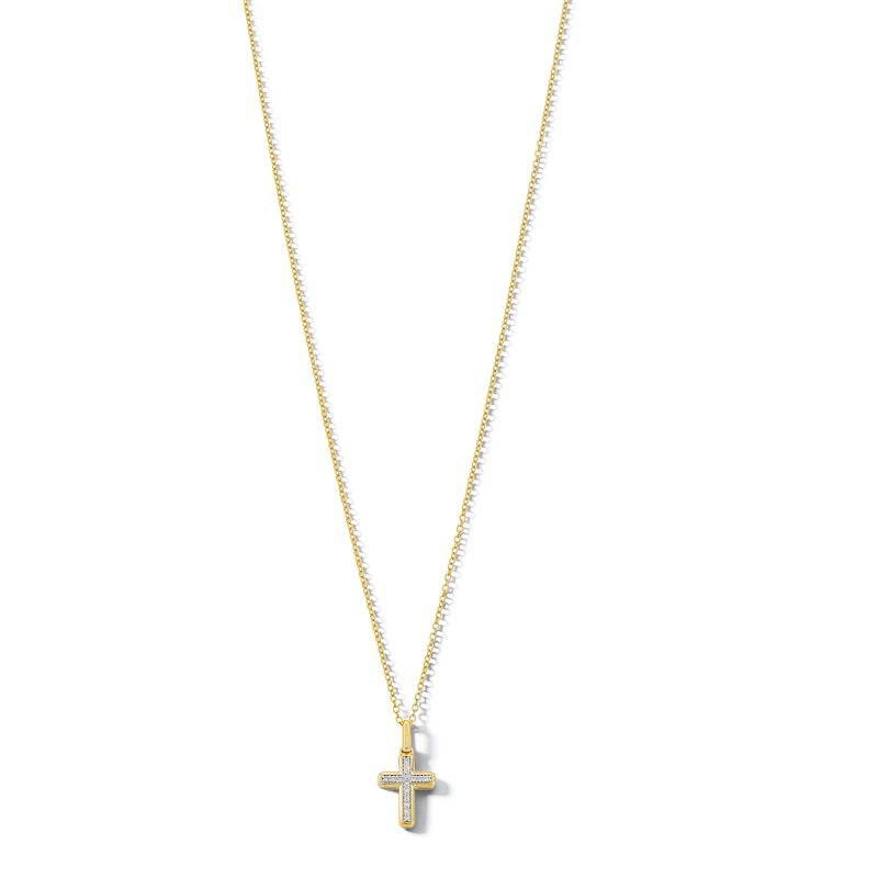 Main Image 1 of 14K Gold Plated 1/10 CT. T.W. Diamond Cross Pendant Necklace