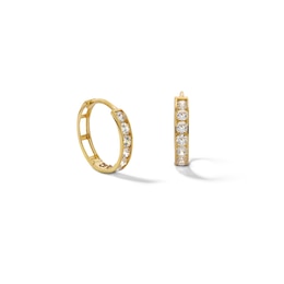 ​​​​​​​14K Solid Gold CZ Huggie Hoops