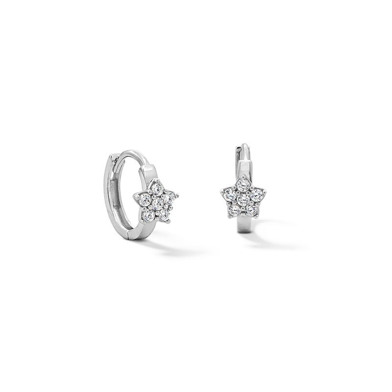 10K Solid White Gold CZ Star Huggie Hoops