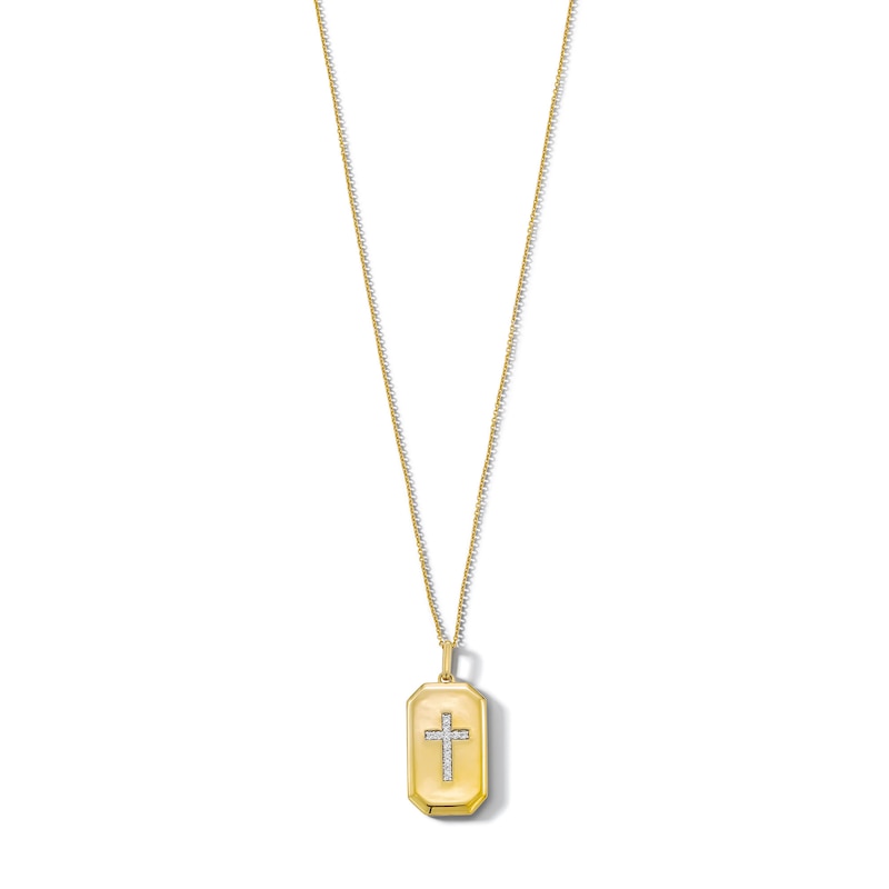 14K Gold Plated 1/6 CT. T.W. Diamond Cross Dog Tag Pendant Necklace