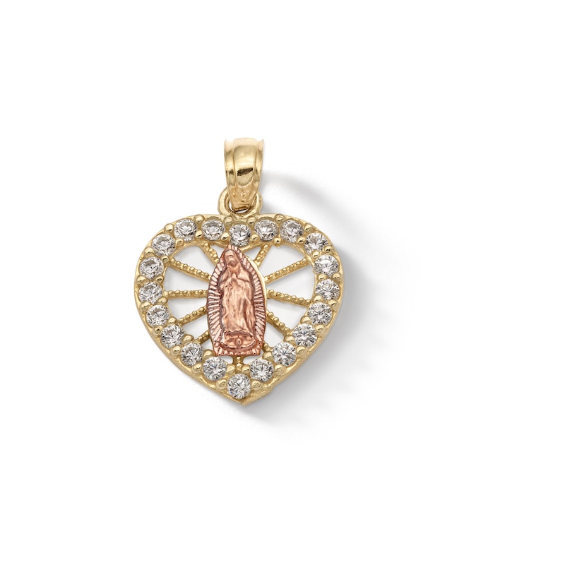 Main Image 1 of 10K Solid Gold CZ Guadalupe Heart Necklace Charm