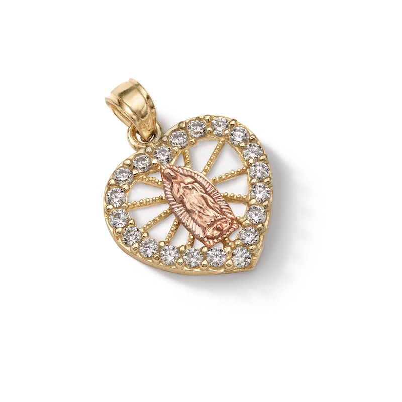 Main Image 2 of 10K Solid Gold CZ Guadalupe Heart Necklace Charm