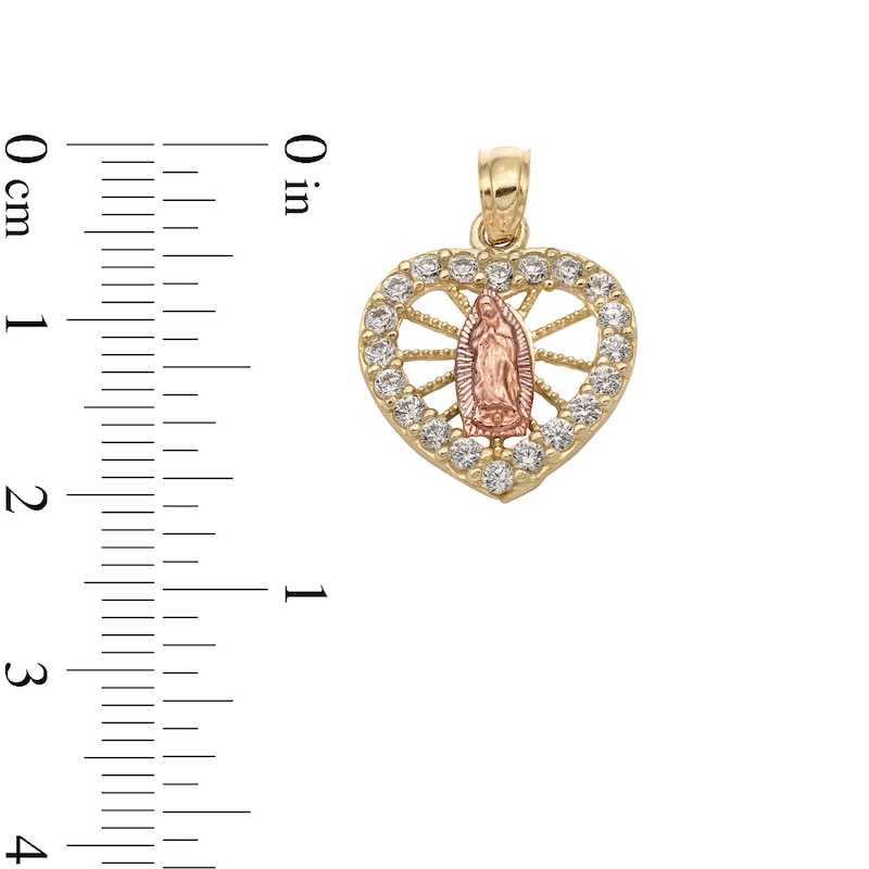 Main Image 3 of 10K Solid Gold CZ Guadalupe Heart Necklace Charm