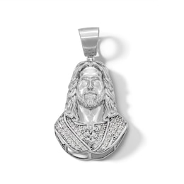 Sterling Silver CZ Jesus Necklace Charm