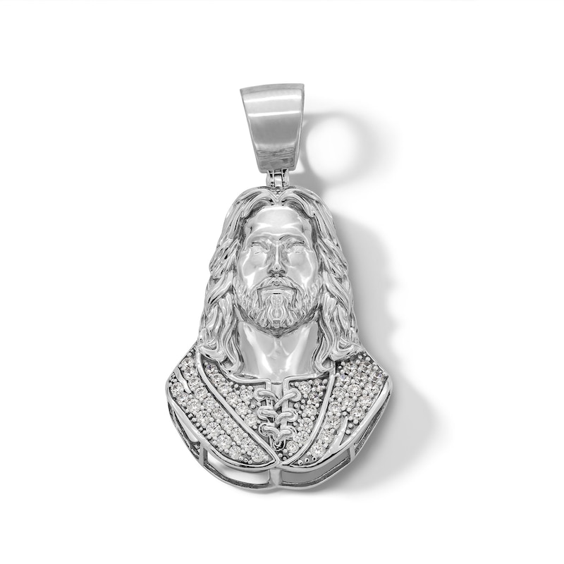 Main Image 1 of Sterling Silver CZ Jesus Necklace Charm