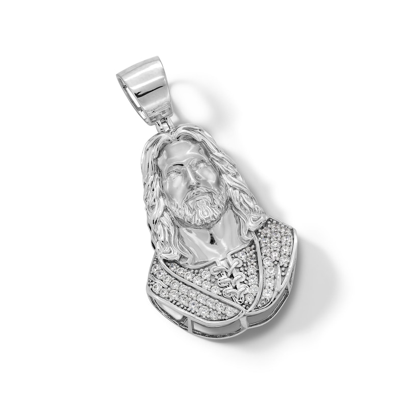 Main Image 3 of Sterling Silver CZ Jesus Necklace Charm