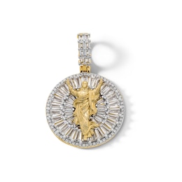 10K Plated Gold CZ Jesus Medallion Two-Tone Necklace Charm