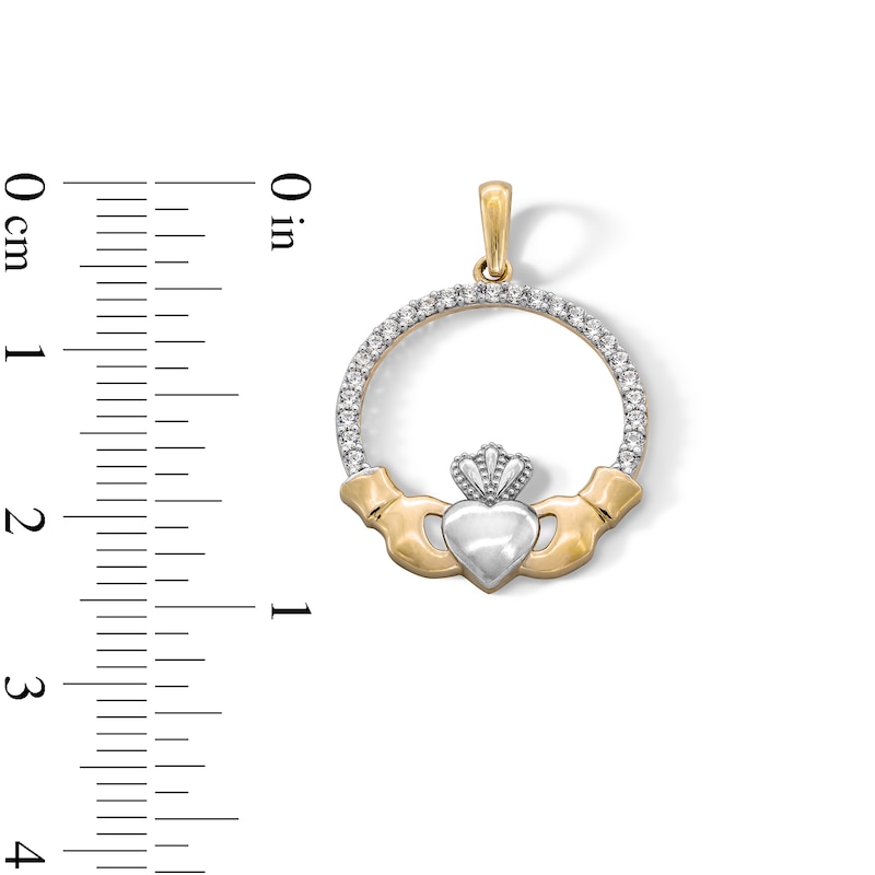 Main Image 3 of 10K Solid Gold CZ Claddagh Two-Tone Necklace Charm