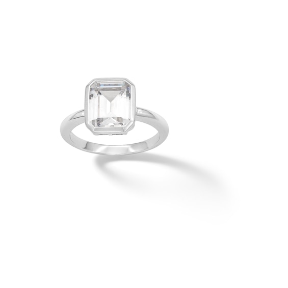 Sterling Silver CZ Emerald-Cut Bezel Ring - Size 7