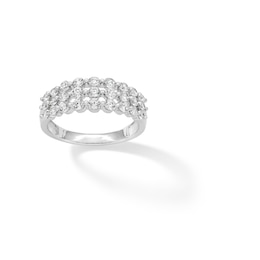 Sterling Silver CZ Round Three Row Ring - Size 7