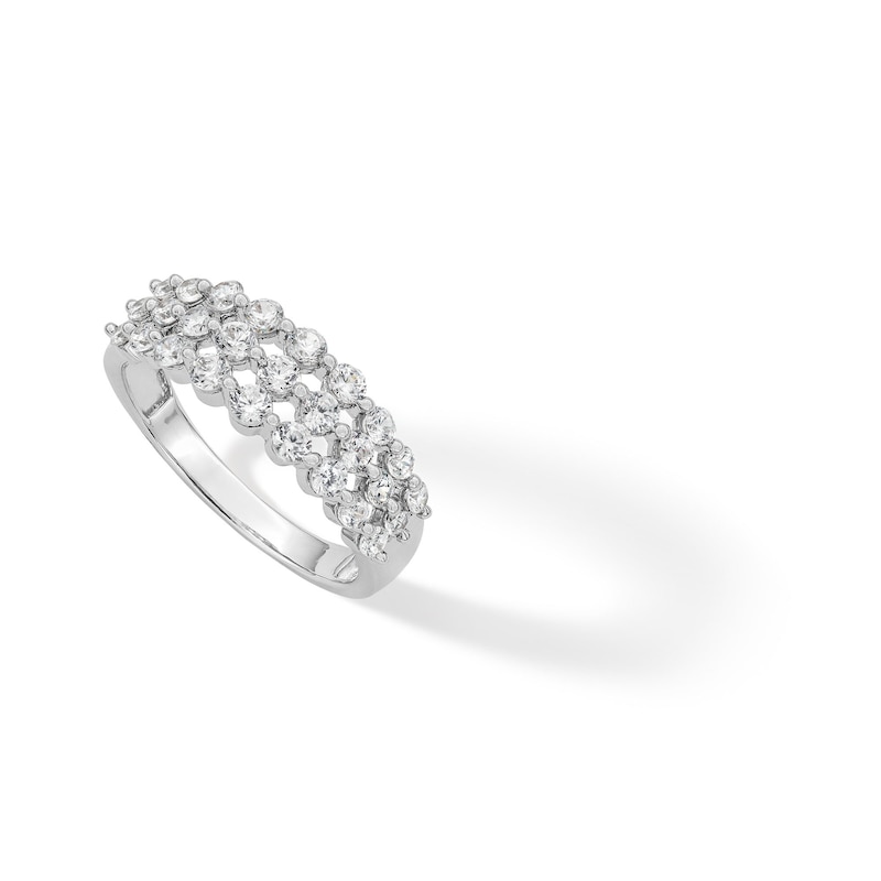 Main Image 3 of Sterling Silver CZ Round Three Row Ring - Size 7