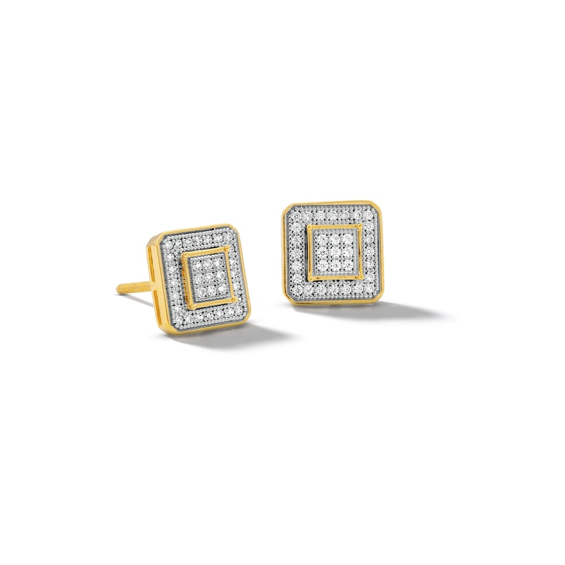 Main Image 1 of 10K Solid Gold 1/5 CT. T.W. Diamond Square Round Edged Studs