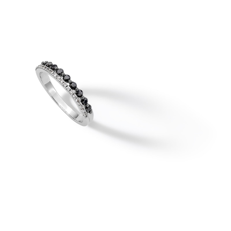 ​​​​​​​Sterling Silver Black and Clear CZ Double Row Band Ring - Size 7