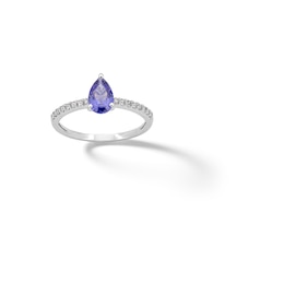 Sterling Silver CZ Blue Pear Shaped Ring - Size 6