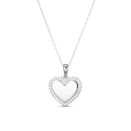 ​​​​​​​​​​​​​​Sterling Silver CZ Heart Frame Pendant Necklace - 16&quot; + 2&quot;