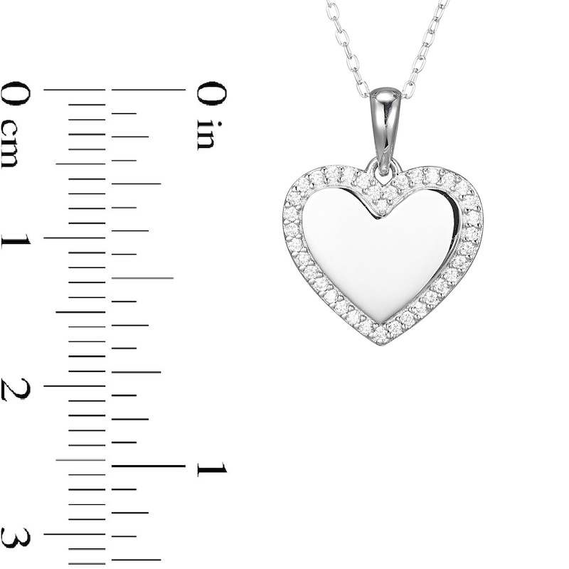 ​​​​​​​​​​​​​​Sterling Silver CZ Heart Frame Pendant Necklace - 16" + 2"