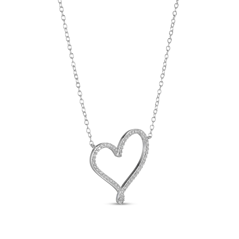 ​​​​​​​​​​​​​​Sterling Silver CZ Fancy Heart Pendant Necklace - 16" + 2"