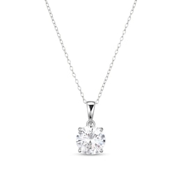 ​​​​​​​​​​​​​​Sterling Silver CZ Round Solitaire Pendant Necklace - 16&quot; + 2&quot;