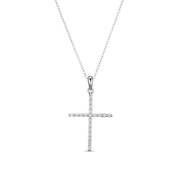 ​​​​​​​Sterling Silver CZ Cross Pendant Necklace - 16&quot; + 2&quot;