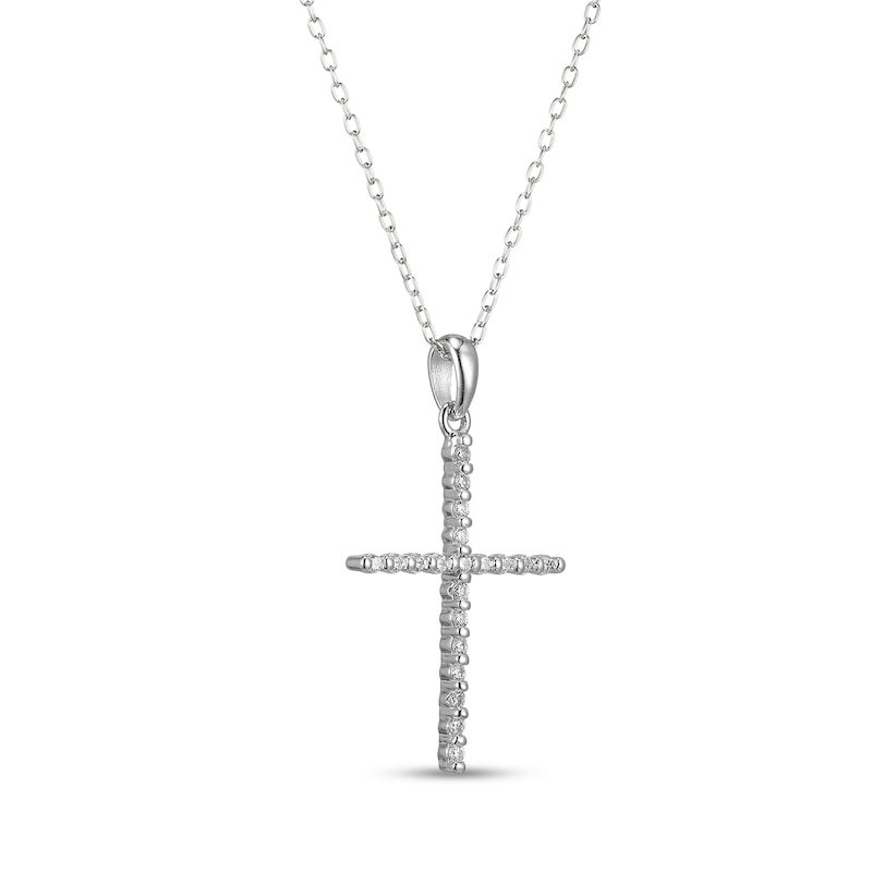 ​​​​​​​Sterling Silver CZ Cross Pendant Necklace - 16" + 2"
