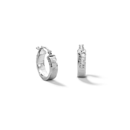 ​​​​​​​10K Hollow White Gold Diamond Cut Huggie Hoops