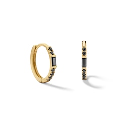 10K Gold Black CZ Baguette-Cut Huggie Hoops