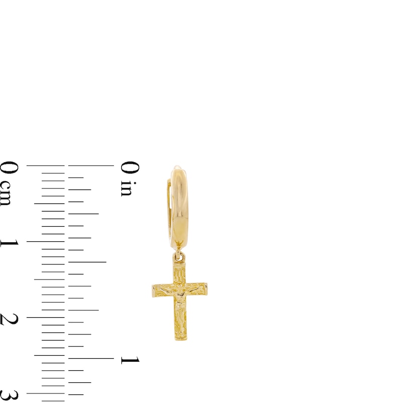 Main Image 3 of 10K Solid Gold Crucifix Huggie Hoops