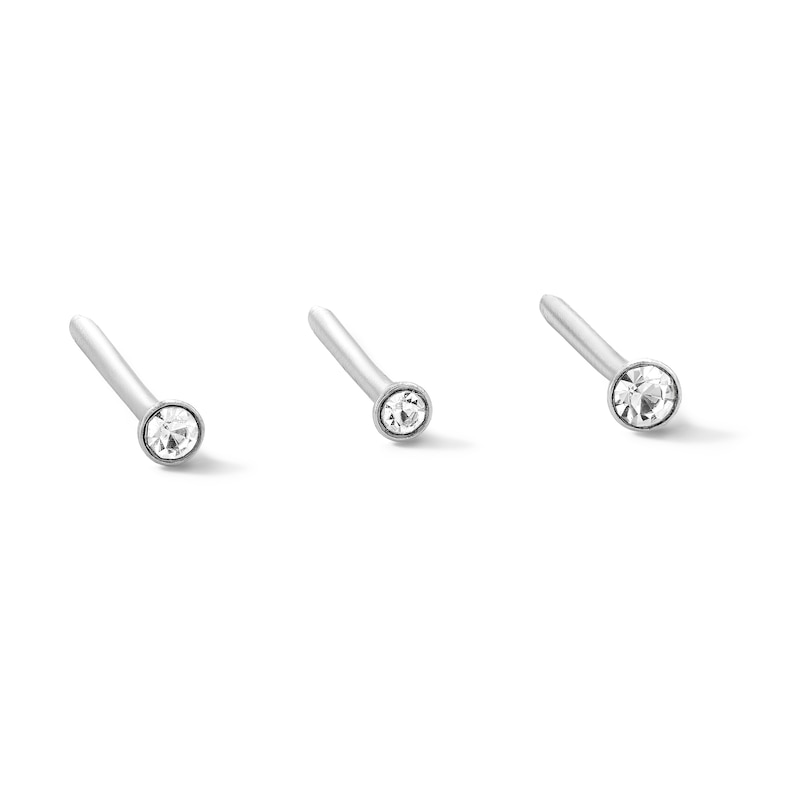 Main Image 1 of Semi-Solid Sterling Silver Crystal Graduating Nose Stud Set - 20G