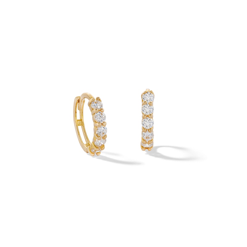 Main Image 1 of 10K Solid Gold CZ Huggie Hoops