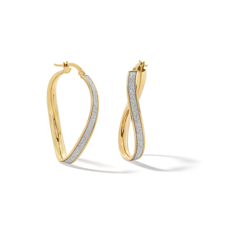 Main Image 1 of 10K Hollow Gold Glitter Enamel Wave Hoops