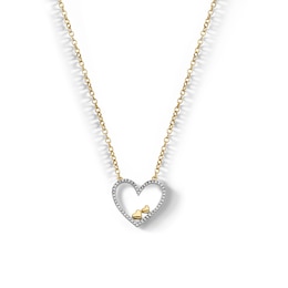 14K Gold Plated 1/15 CT. T.W. Diamond Double Heart Pendant - 18&quot;