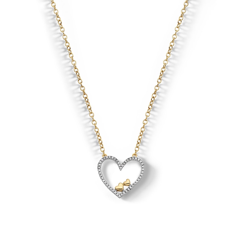 Main Image 1 of 14K Gold Plated 1/15 CT. T.W. Diamond Double Heart Pendant - 18&quot;