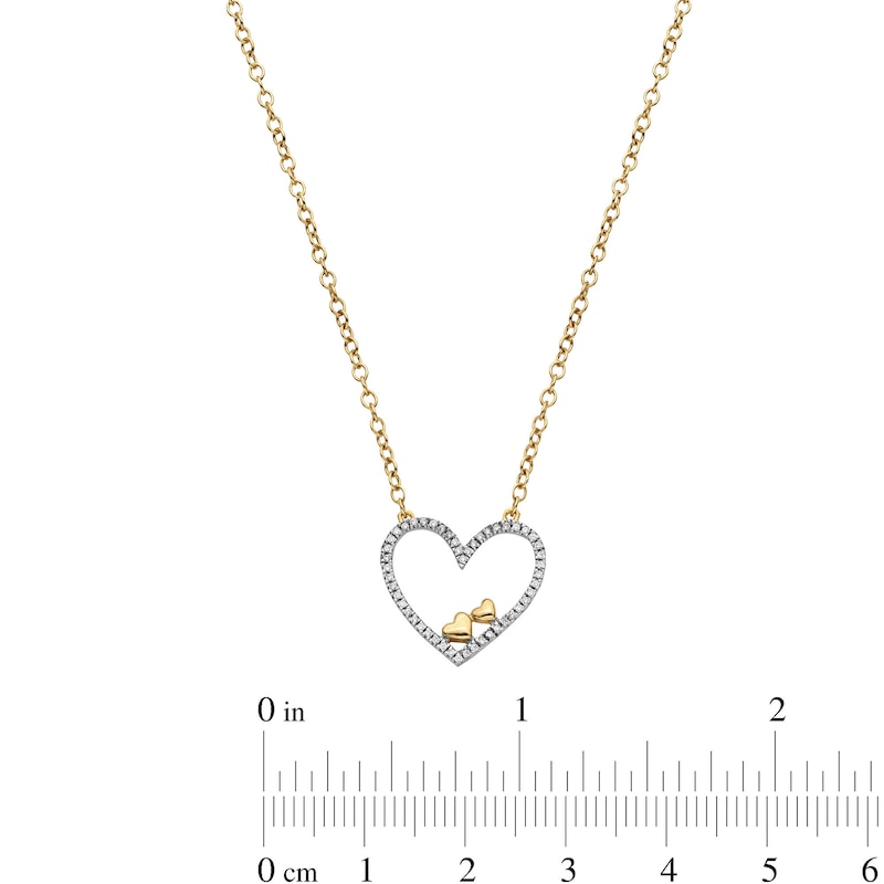 Main Image 3 of 14K Gold Plated 1/15 CT. T.W. Diamond Double Heart Pendant - 18&quot;