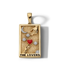 14K Gold Plated Diamond Accent and Red Enamel The Lovers Tarot Card Necklace Charm