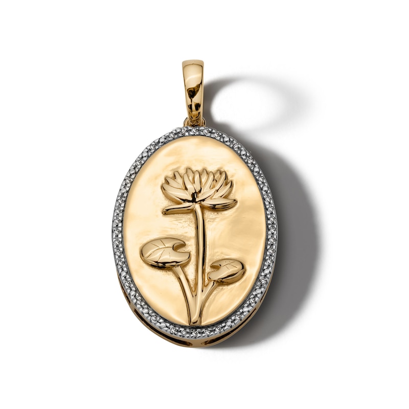 Main Image 1 of 14K Gold Plated 1/20 CT. T.W. Diamond Water Lily Necklace Charm