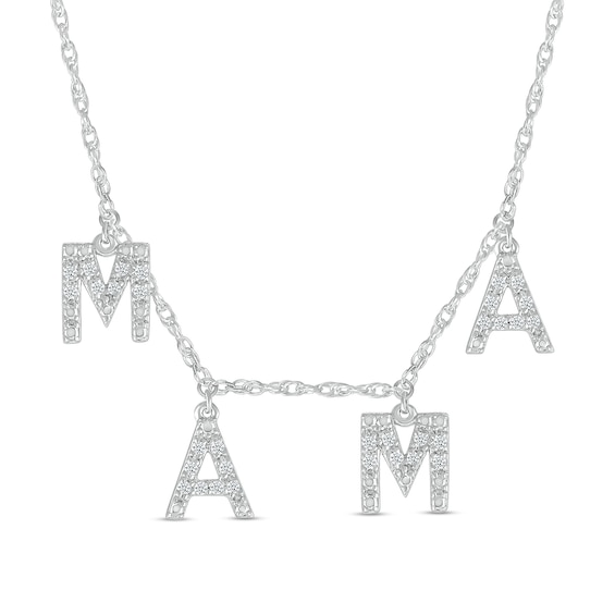 Sterling Silver 1/8 CT. T.W. Diamond Mama Charm Necklace - 18"