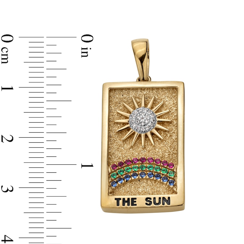14K Gold Plated Diamond Accent and CZ The Sun Tarot Card Necklace Charm