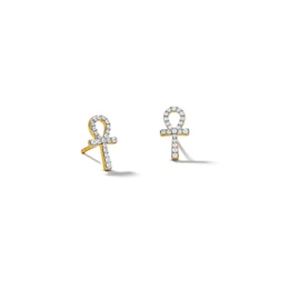 10K Solid Gold 1/6 CT. T.W. Diamond Ankh Cross Studs